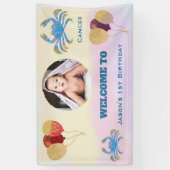 Krebs-Aquarell 1. Geburtstag | 1 Foto & Ballons Banner (Vertikal)