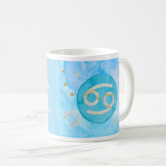 Krebs Blaue Wasserfarbe Astrologie Zodiac Signieru Kaffeetasse (VorderseiteRechts)