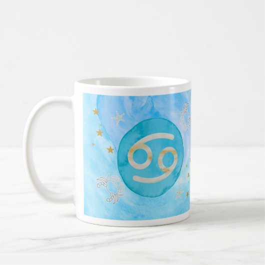 Krebs Blaue Wasserfarbe Astrologie Zodiac Signieru Kaffeetasse (Links)