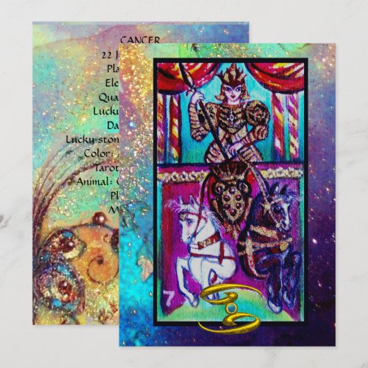 KREBS, CHARIOT TAROT ASTROLOGY ZODIAC GEBURTSTAG KARTE (Vorne/Hinten)
