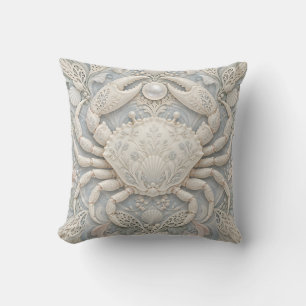 Krebs Elfenbein Blau Porzellan Relief Stil Kissen