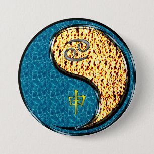 Krebs & Feuer-Affe Button