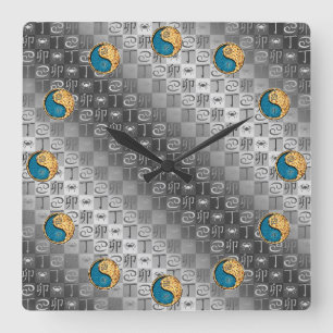 Krebs & Feuer Kaninchen Quadratische Wanduhr