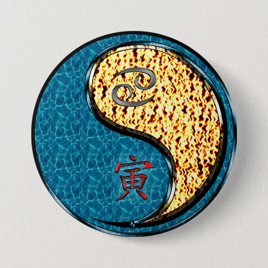 Krebs & Feuer Tiger Button (Vorderseite)