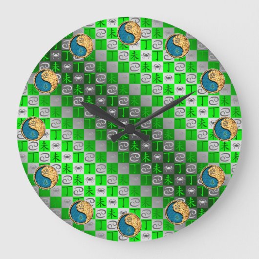 Krebs & Feuer Ziege Große Wanduhr (Vorderseite)