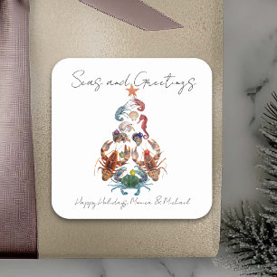 Krebs Hummer Weihnachtsbaum Krustentier Meer Feier Quadratischer Aufkleber