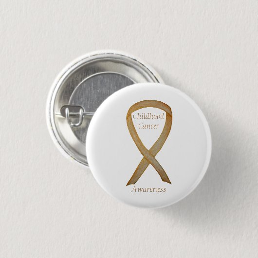 Krebs im Kindesalter - Custom Gold Awareness Ribbo Button (Vorne & Hinten)