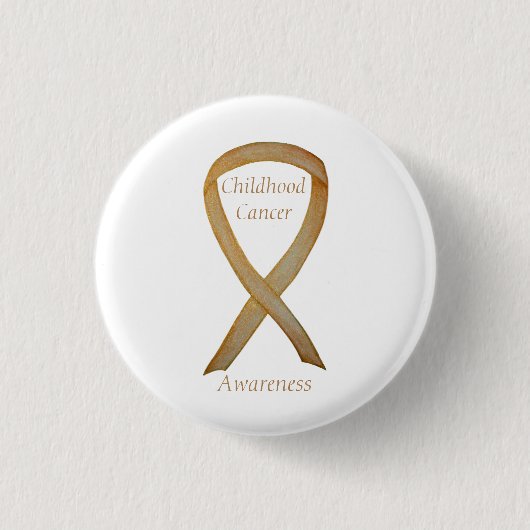 Krebs im Kindesalter - Custom Gold Awareness Ribbo Button (Vorderseite)
