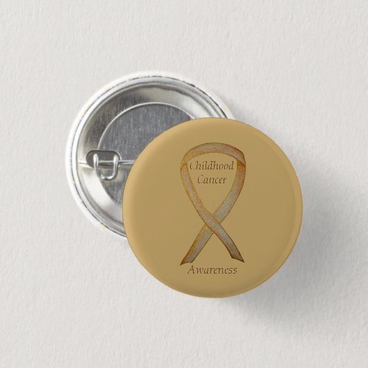 Krebs im Kindesalter - Custom Gold Awareness Ribbo Button (Vorne & Hinten)