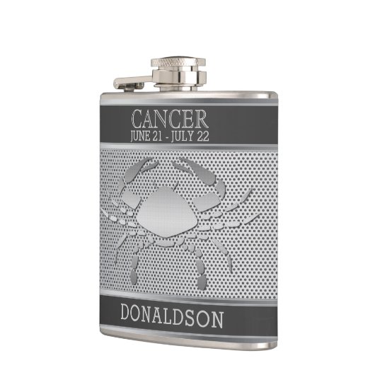 Krebs in schwarzem und silberem Mesh Flachmann (Links)