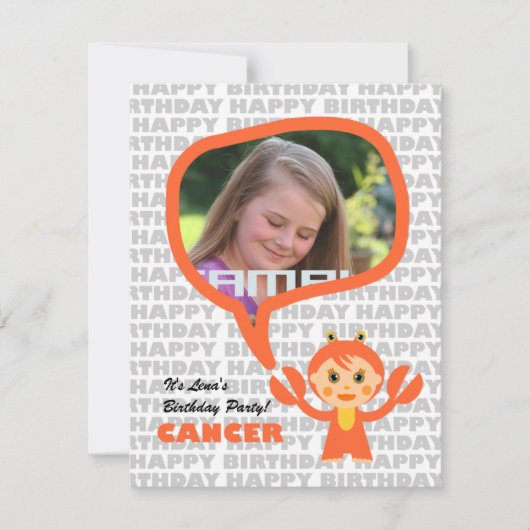 Krebs Kinder Party Einladung mit Foto (Vorderseite)
