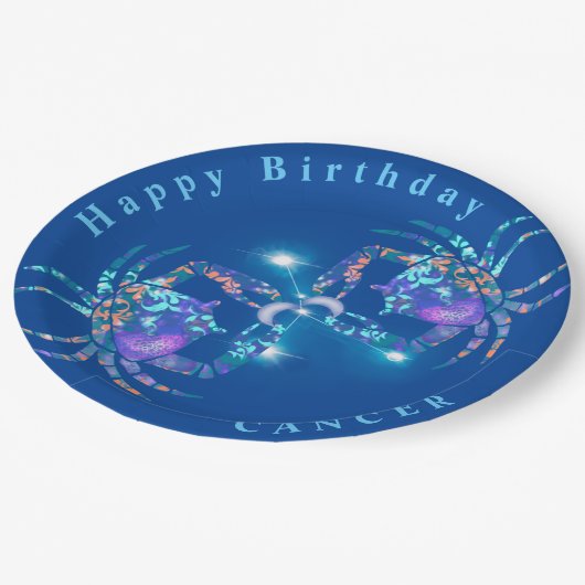 Krebs - moderne Mitternacht Pappteller (Schrägansicht)