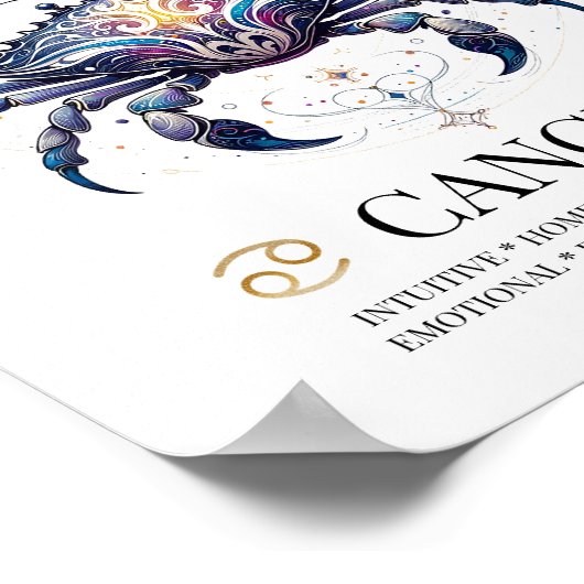 Krebs Personalisiert Elegant Zodiac Wasserfarbe Poster (Ecke)