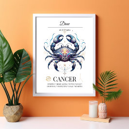 Krebs Personalisiert Elegant Zodiac Wasserfarbe Poster