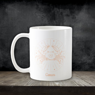Krebs Sternzeichen Line Art Weiß Pfirsich Kaffeetasse