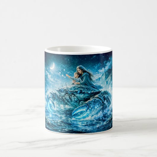 Krebs-Sternzeichen mit Mutter und Kind, das danach Kaffeetasse (Mittel)