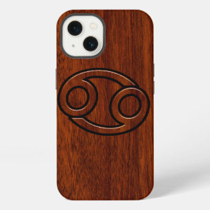 Krebs-Sternzeichen-Symbol auf Mahagoni-Stil-Dekor iPhone Hülle