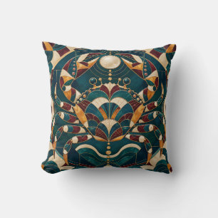Krebs Teal Burgunderrot Geometrisches Mosaik Kissen
