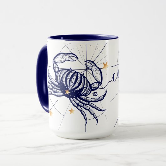 Krebs-Tierkreis-Marine-Blau u. Goldgeburts-Tasse Tasse (Vorderseite Links)