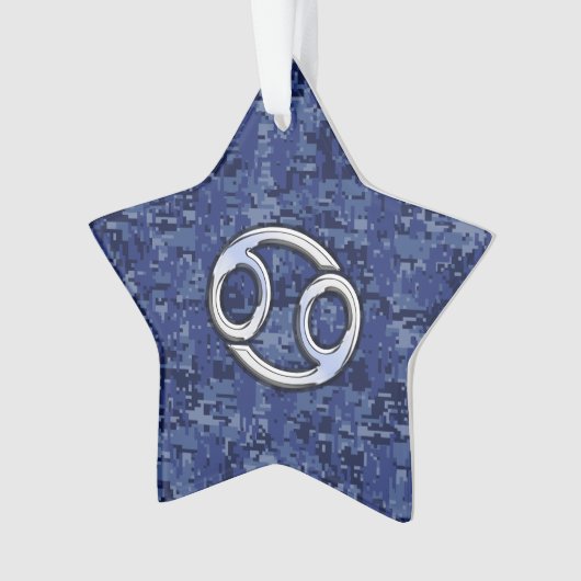 Krebs-Tierkreis-Symbol-Marine-Blau-Digital-Tarnung Ornament (Vorderseite)