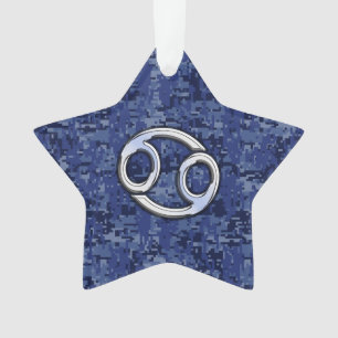 Krebs-Tierkreis-Symbol-Marine-Blau-Digital-Tarnung Ornament
