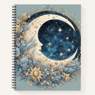 KREBS UND BLAUER ZELLESTIAL MOON UND BLUME NOTIZBLOCK