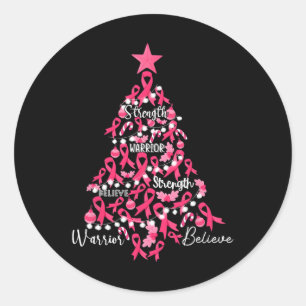 Krebs Weihnachtsbaum Pink Ribbon Kampf Bewusstsein Runder Aufkleber