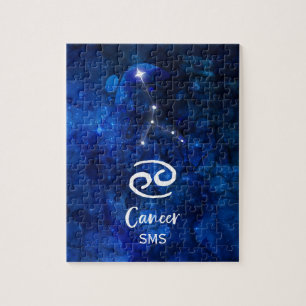 Krebs Zodiac Constellation Blue Galaxy Monogramm Puzzle