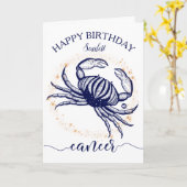Krebs Zodiac Navy & Gold Monochrome Geburtskarte Karte (Gelbe Blume)