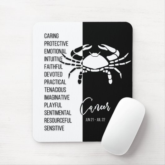 Krebs Zodiac-Schild Mousepad, Black & White Mousepad (Mit Mouse)