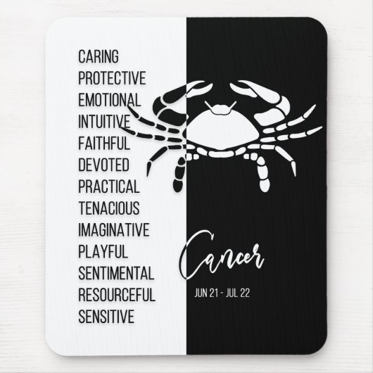 Krebs Zodiac-Schild Mousepad, Black & White Mousepad (Vorne)
