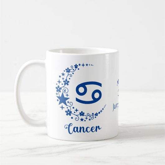 Krebs Zodiac Sign Astrologie Geburtstag Blau Weiß Kaffeetasse (Links)