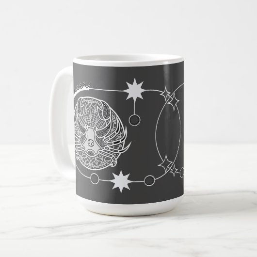 Krebs Zodiac Sign Astrologie Mandala Grau Weiß Kaffeetasse (Vorderseite Links)