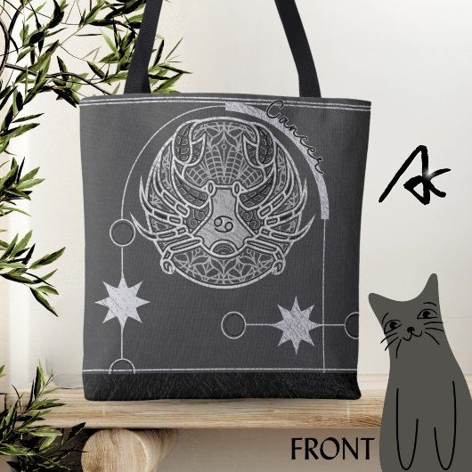 Krebs Zodiac Sign Silver White Gray Mandala Tasche