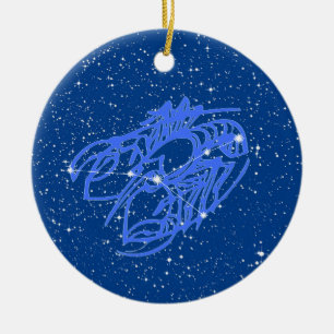 Krebs Zodiac Sign with Stars on Deep Blue Keramik Ornament