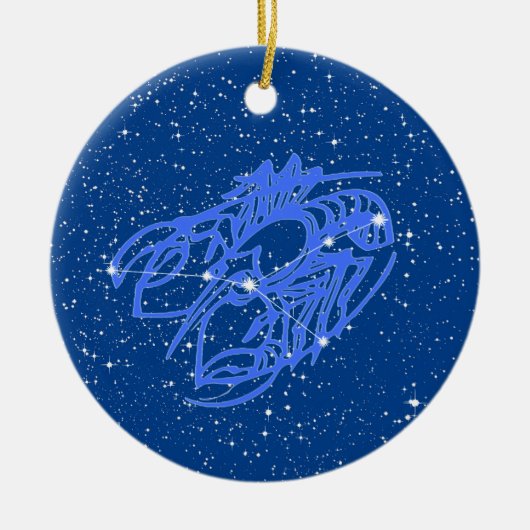 Krebs Zodiac Sign with Stars on Deep Blue Keramik Ornament (Vorne)