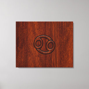 Krebs Zodiac Symbol auf Mahogany-Holzstil Leinwanddruck