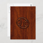 Krebs Zodiac Symbol auf Mahogany-Holzstil Postkarte (Vorne/Hinten)