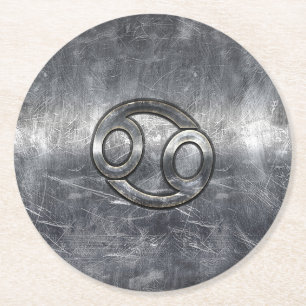 Krebs-Zodiac-Symbol im Industriestil Runder Pappuntersetzer