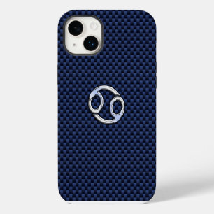 Krebs Zodiac Symbol Navy Blue Carbon Fibre iPhone 14 Plus Hülle