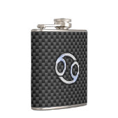Krebs Zodiac Symbol schwarze Carbon Faser drucken Flachmann (Rechts)