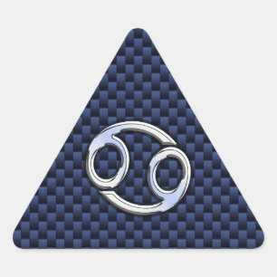 Krebs Zodiac-Zeichen auf Navy Blue Carbon Fibre Pr Dreieckiger Aufkleber