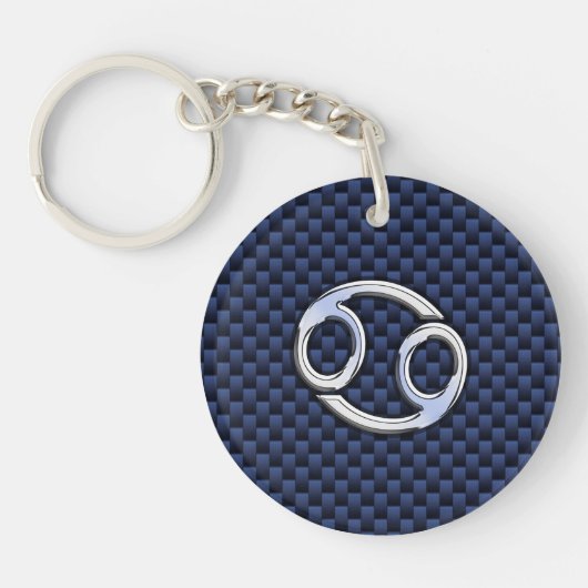 Krebs Zodiac-Zeichen auf Navy Blue Carbon Fibre Pr Schlüsselanhänger (Vorderseite)