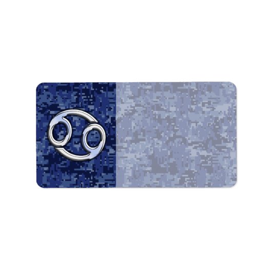 Krebs Zodiac-Zeichen auf Navy Blue Digital-Camoufl Adressaufkleber (Vorne)