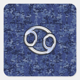 Krebs Zodiac-Zeichen auf Navy Blue Digital-Camoufl Quadratischer Aufkleber