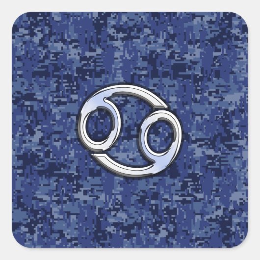 Krebs Zodiac-Zeichen auf Navy Blue Digital-Camoufl Quadratischer Aufkleber (Vorderseite)