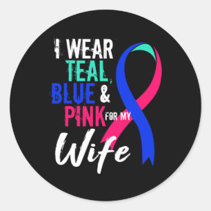 Krebsbewusstsein für die Ehefrau Mein Blue Pink Aq Runder Aufkleber