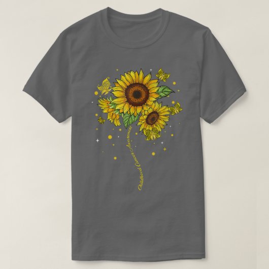 Krebsbewusstsein im Kindesalter Sonnenblumen-Schme T-Shirt (Design vorne)