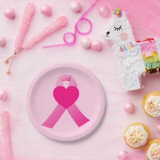 Krebsbewusstsein im rosa Herz Pappteller (Party)