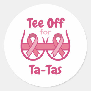Krebsbewusstsein Pinkes Tee-Off-Ta-Tas Runder Aufkleber